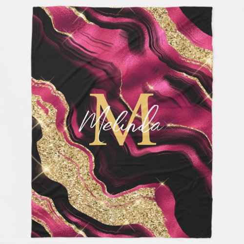 Red and Gold Abstract Agate Fleece Blanket