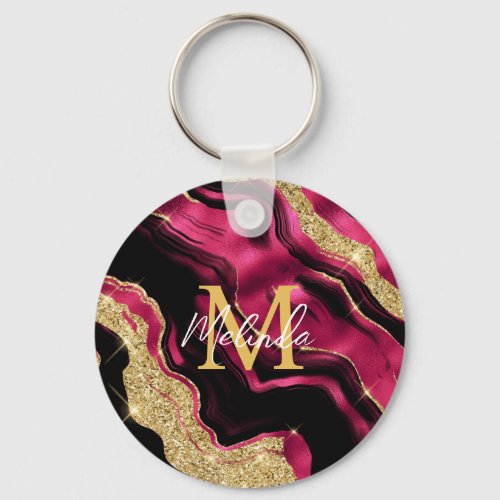 Red and Gold Abstract Agate Keychain