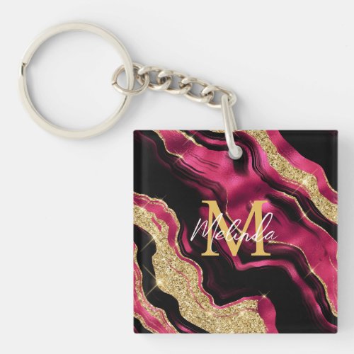 Red and Gold Abstract Agate Keychain