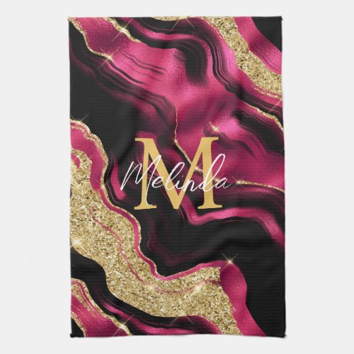 Red and Gold Abstract Agate Kitchen Towel