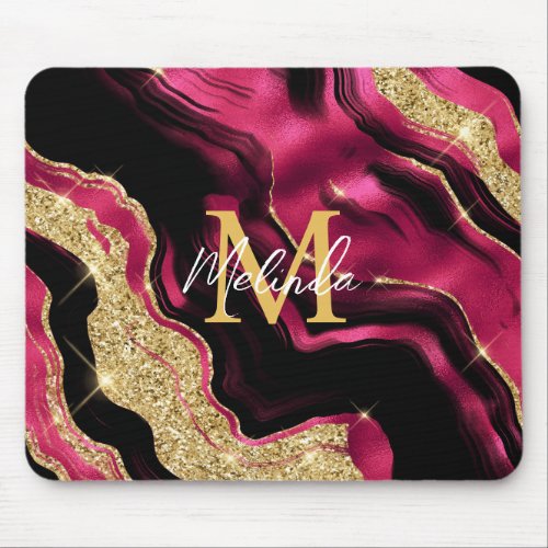 Red and Gold Abstract Agate Mouse Pad