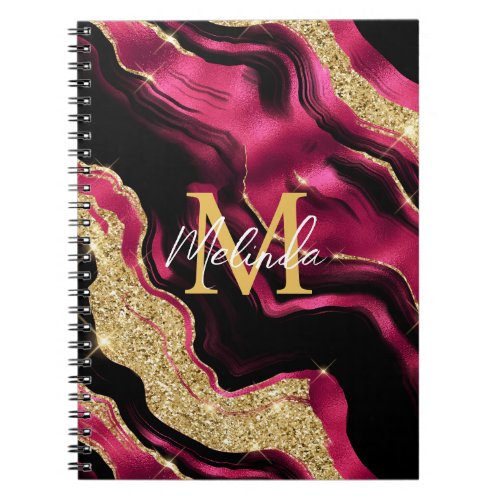 Red and Gold Abstract Agate Notebook
