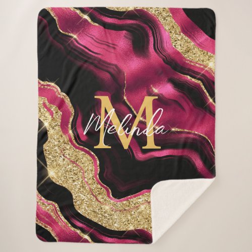 Red and Gold Abstract Agate Sherpa Blanket