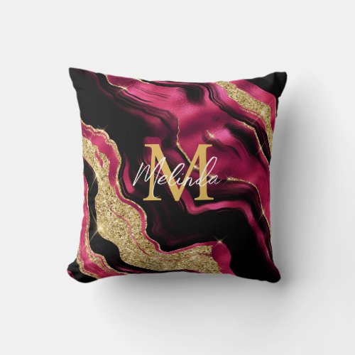Red and Gold Abstract Agate Throw Pillow