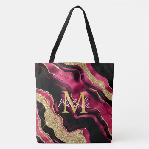 Red and Gold Abstract Agate Tote Bag