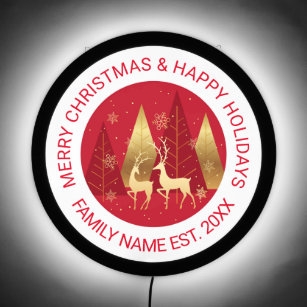 Red and Gold Abstract Christmas trees and Deer  LED Sign