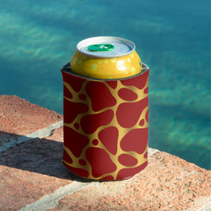 Red and gold abstract giraffe pattern can cooler