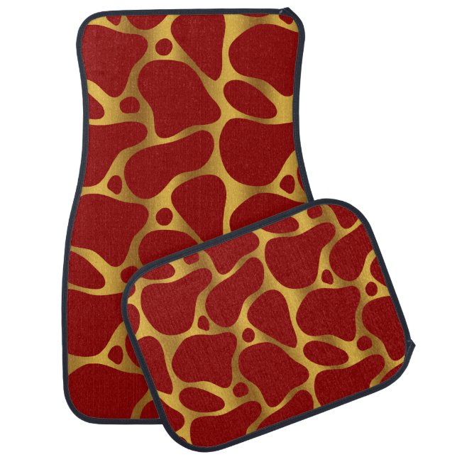 Red and gold abstract giraffe pattern car floor mat (Set)