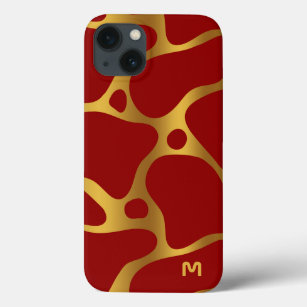 Red and gold abstract giraffe pattern iPhone 13 case