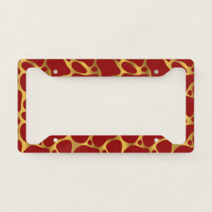 Red and gold abstract giraffe pattern license plate frame