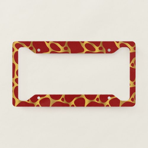Red and gold abstract giraffe pattern license plate frame