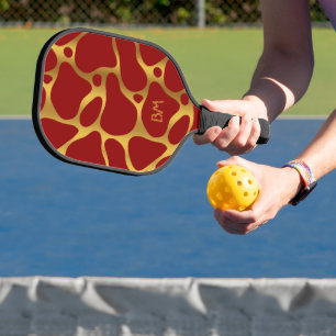Red  and gold abstract giraffe pattern  pickleball paddle
