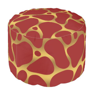 Red and gold abstract giraffe pattern pouf