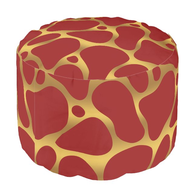 Red and gold abstract giraffe pattern pouf (Angled Back)