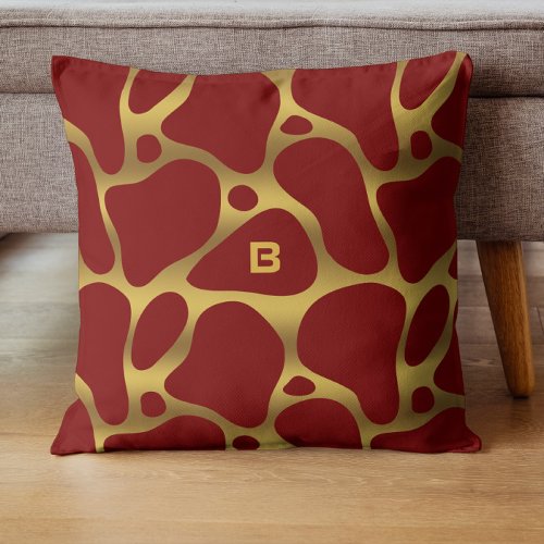 Red and gold abstract giraffe pattern throw pillow