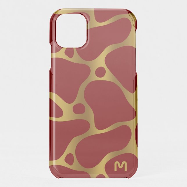 Red and gold abstract giraffe pattern uncommon iPhone case (Back)