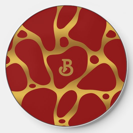 Red and gold abstract giraffe pattern wireless cha charger  (Front)