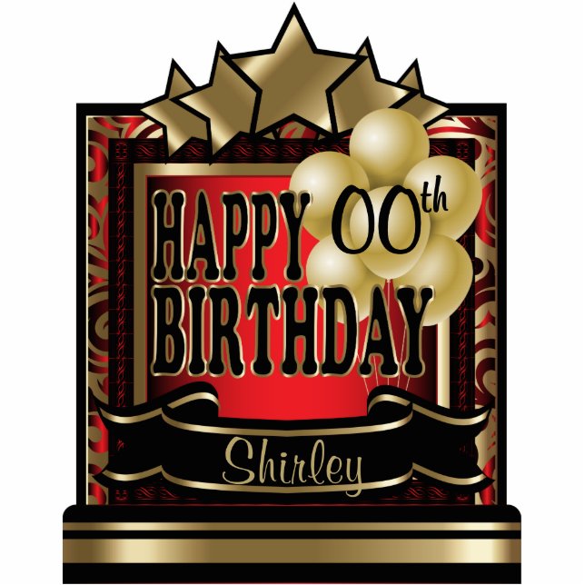 Red and Gold Abstract Happy 00th Birthday Cutout (Front)