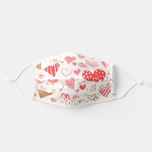 Red and Gold Abstract Hearts Pattern Adult Cloth Face Mask (Front, Unfolded)
