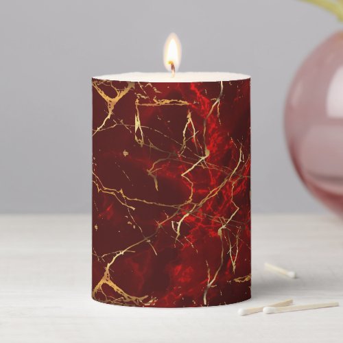 Red and Gold Abstract Marble Design Pillar Candle