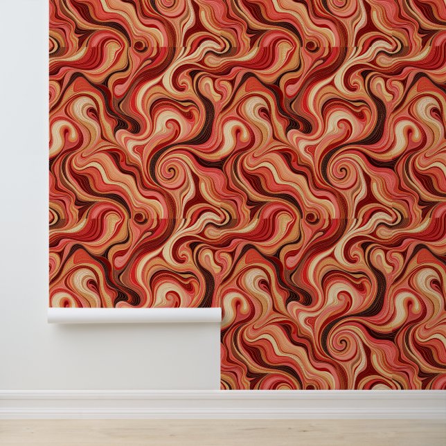 Red and Gold Abstract Swirl Pattern Wallpaper (Application)