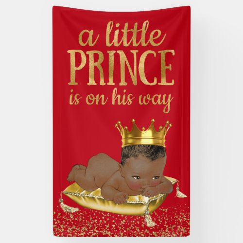 Red and Gold African American Prince Baby Shower Banner