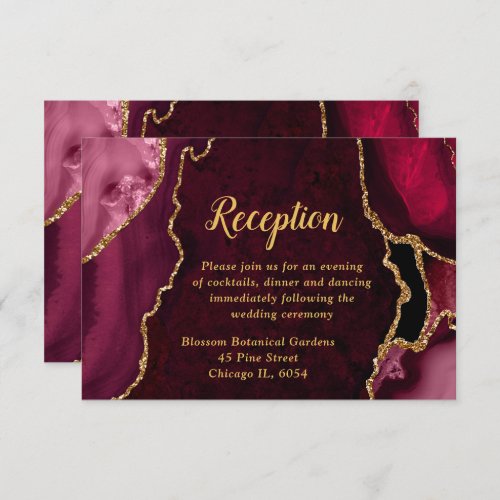 Red and Gold Agate Agate Wedding Reception Enclosure Card