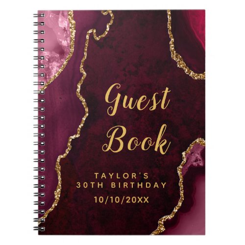 Red and Gold Agate Birthday Guest Book