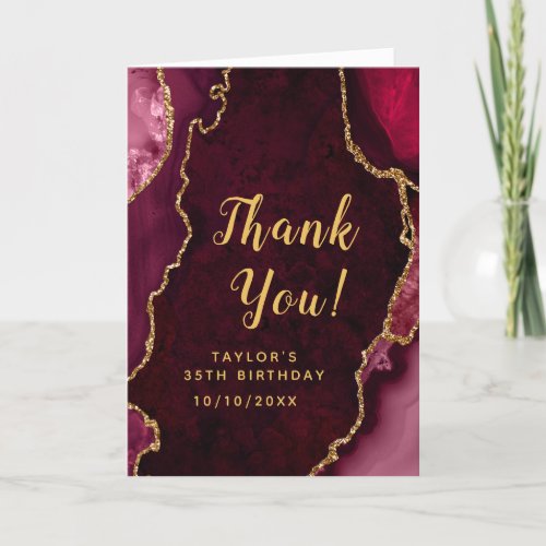Red and Gold Agate Birthday Thank You Card