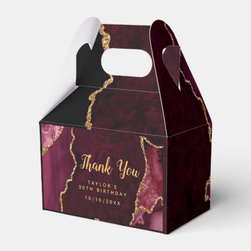 Red and Gold Agate Birthday Thank You Favor Boxes
