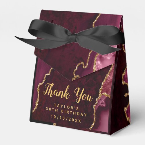 Red and Gold Agate Birthday Thank You Favor Boxes