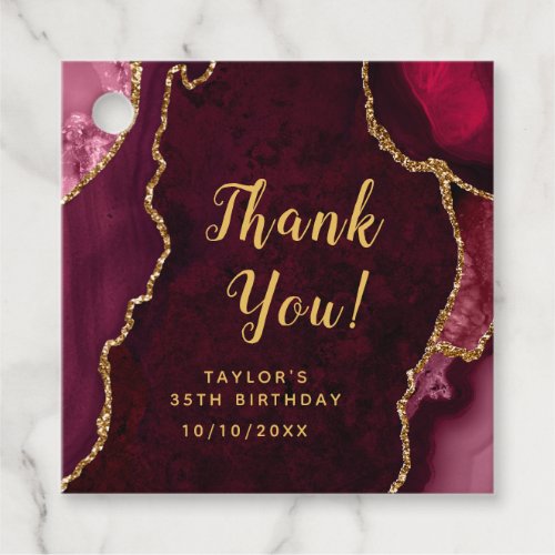 Red and Gold Agate Birthday Thank You Favor Tags