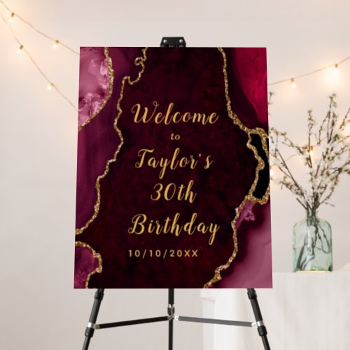 Red and Gold Agate Birthday Welcome Foam Board