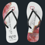 Red and Gold Agate Bridesmaid Favor Monogram   Flip Flops<br><div class="desc">You will love this red geode agate stone with white crystals with gold accents. Great for your wedding venues!</div>