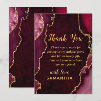 Red and Gold Agate Marble Birthday Thank You Card