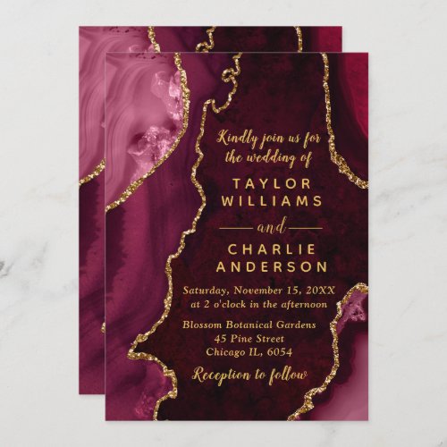 Red and Gold Agate Marble Wedding Invitation