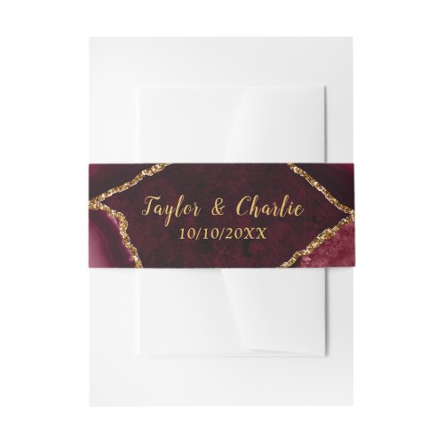 Red and Gold Agate Marble Wedding Invitation Belly Band