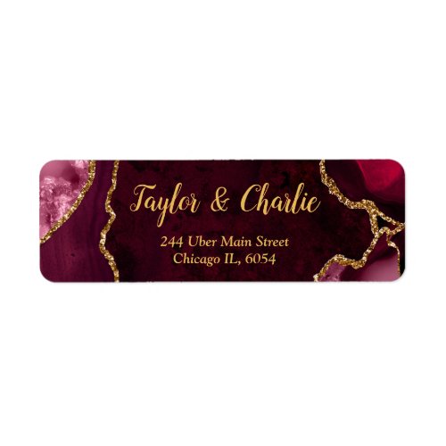 Red and Gold Agate Marble Wedding Label