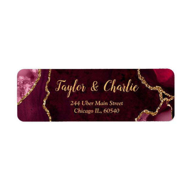 Red and Gold Agate Marble Wedding Label (Front)