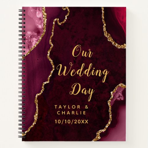 Red and Gold Agate Marble Wedding Notebook