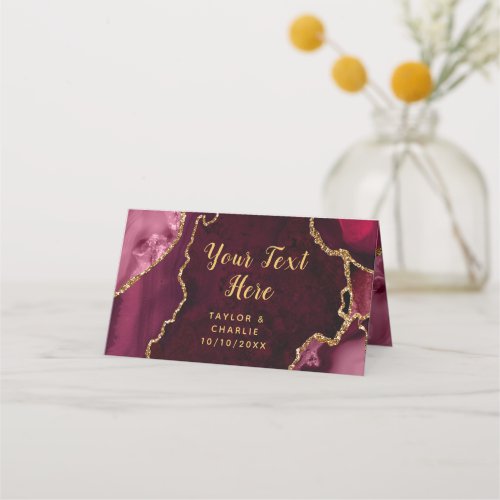 Red and Gold Agate Marble Wedding Place Card