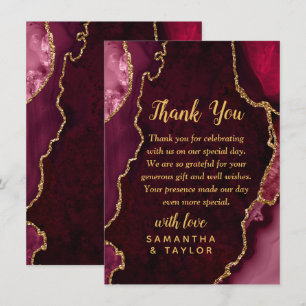 Red and Gold Agate Marble Wedding Thank You Card