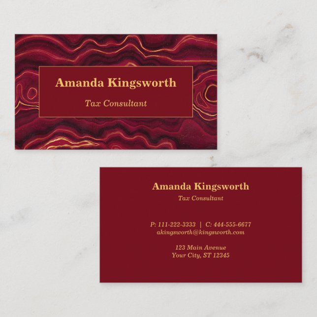 Red and Gold Agate Professional personalized Business Card (Front/Back)