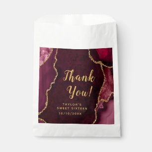 Red and Gold Agate Sweet Sixteen Thank You Favor Bag