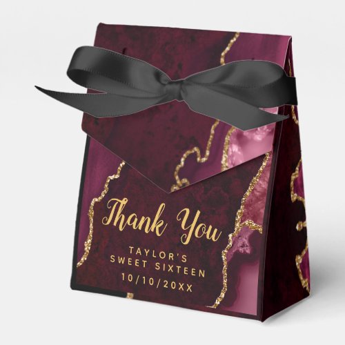 Red and Gold Agate Sweet Sixteen Thank You Favor Boxes