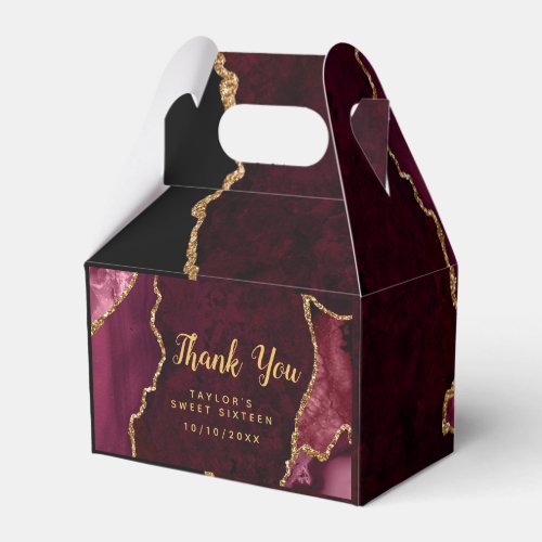 Red and Gold Agate Sweet Sixteen Thank You Favor Boxes