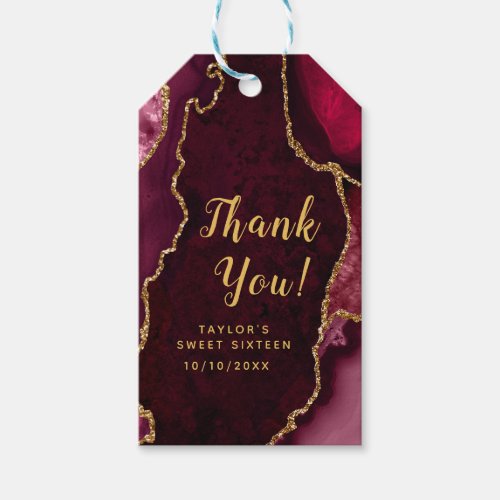 Red and Gold Agate Sweet Sixteen Thank You Gift Tags