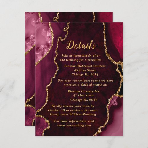 Red and Gold Agate Wedding Details Enclosure Card