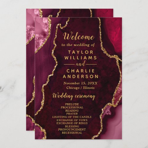 Red and Gold Agate Wedding Program