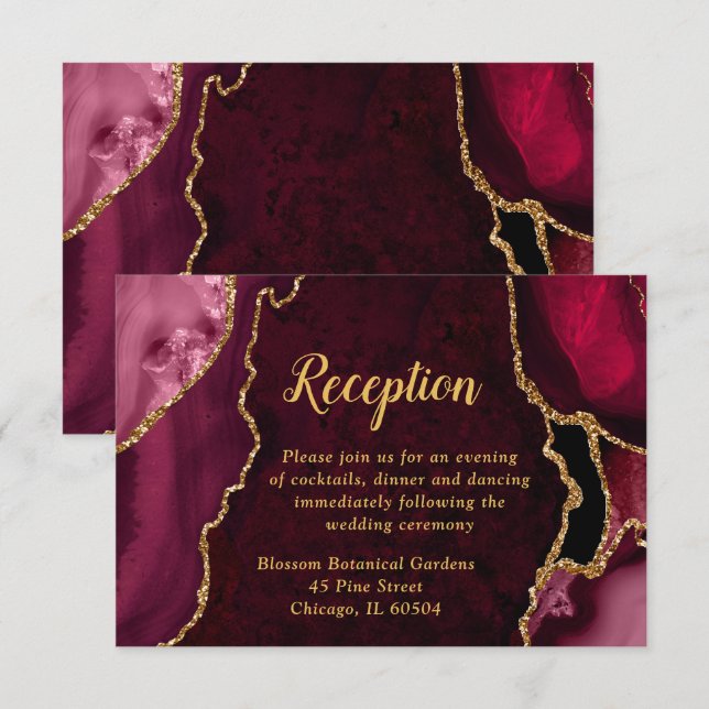 Red and Gold Agate Wedding Reception Enclosure Card (Front/Back)